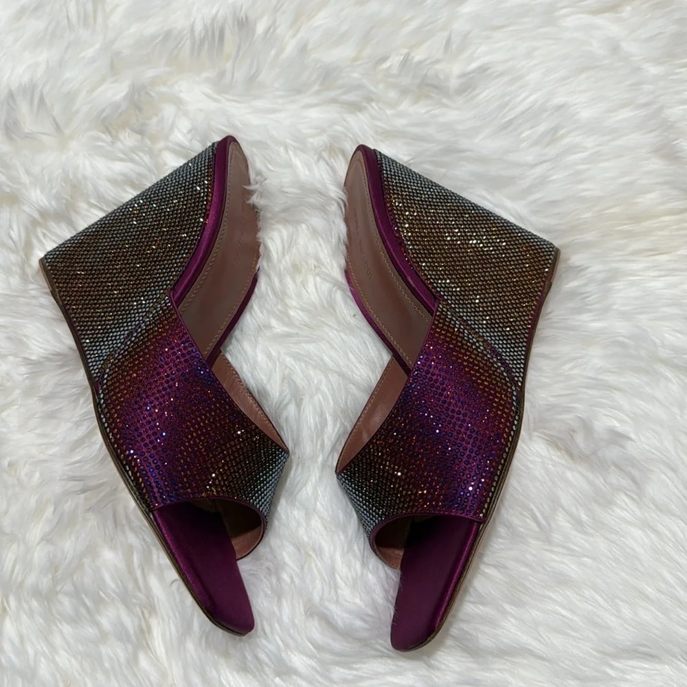 New Amina Muaddi Lupita crystal wedge sandals size 40.5EU
